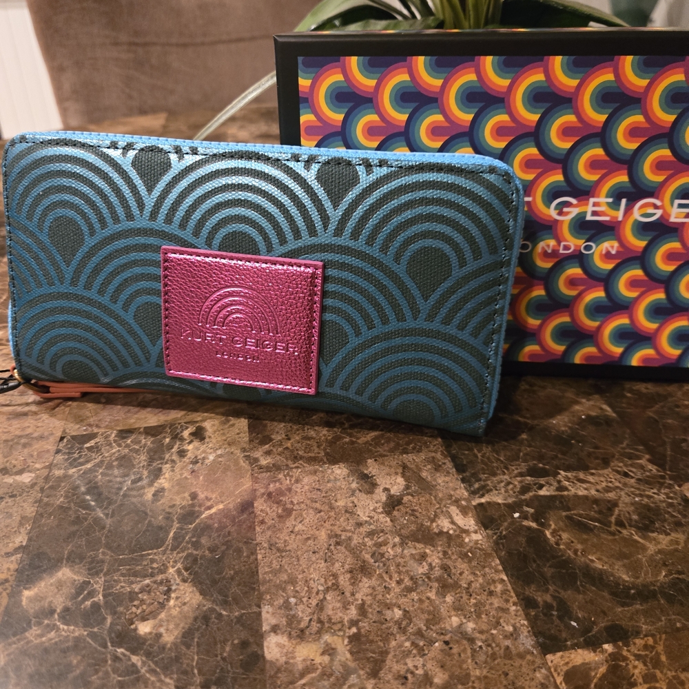Kurt Geiger Teal and Magenta Patterned Wallet